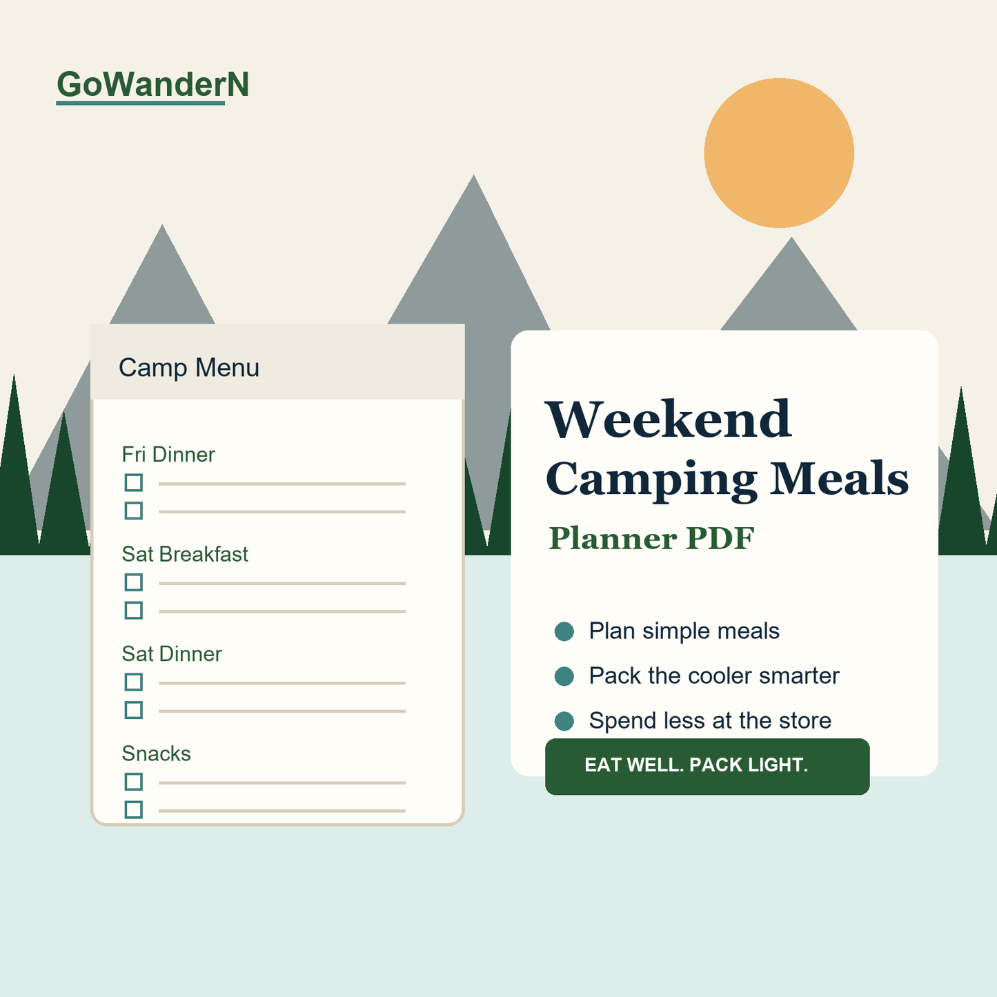 Weekend Camping Meal Planner Printable
